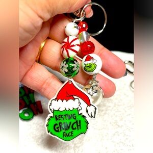 FUN grinch Christmas theme keychain with a touch of bling/purse charm/laptop